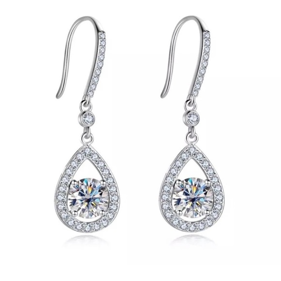 Certified 2ct. T.W. Moissanite Diamond Tear‎ Drop Earrings - Picture 1 of 15